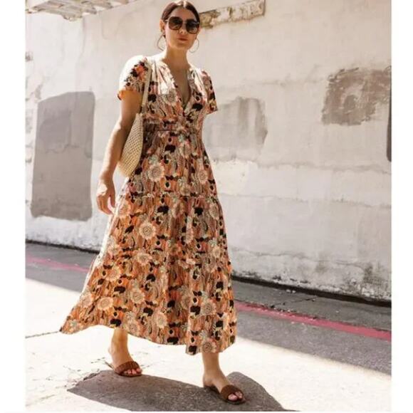 ANTHROPOLOGIE x MAEVE Somerset Maxi Dress Pink Floral Cotton Poplin Sz XL {Z14} - Picture 2 of 6